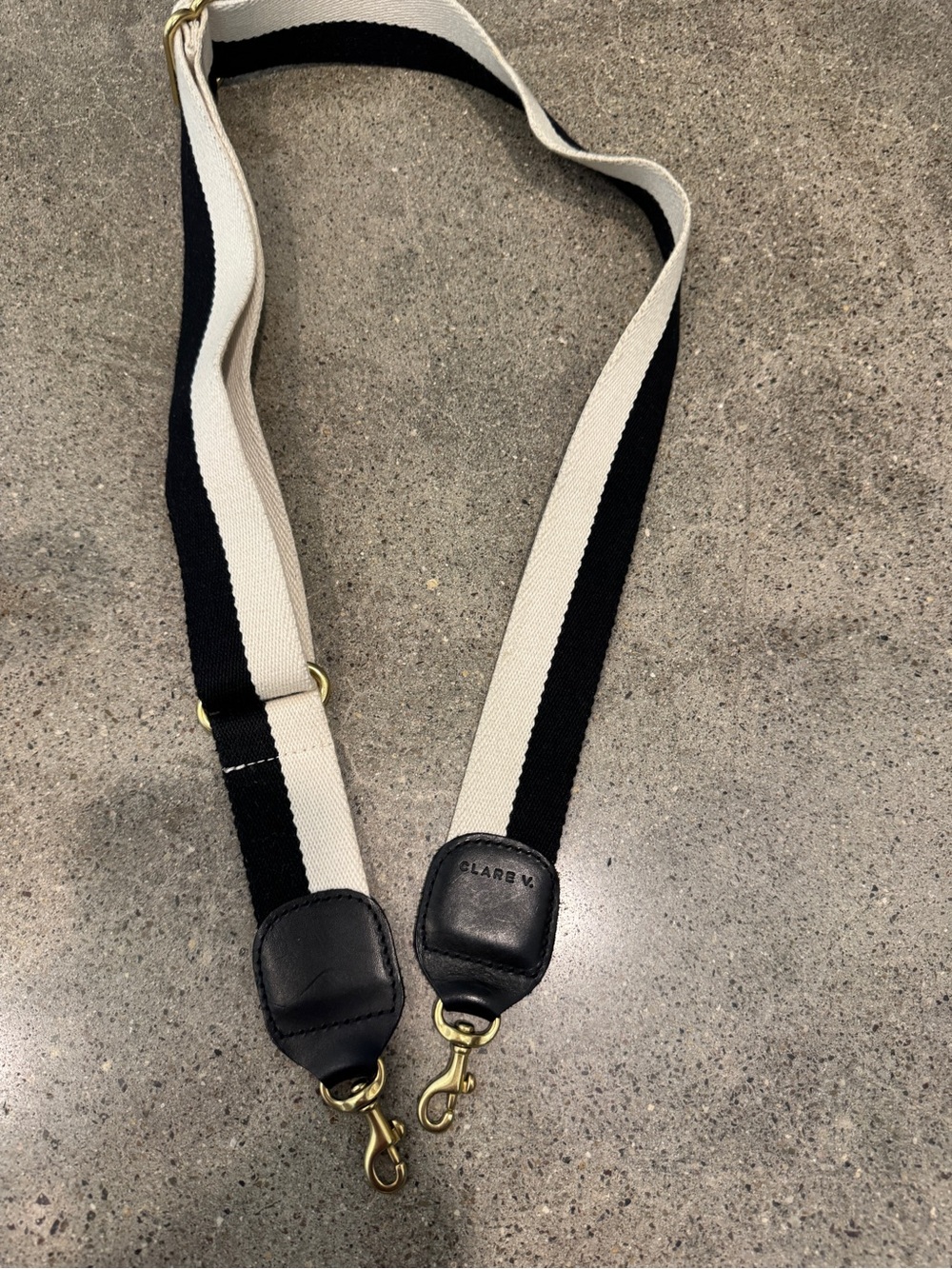 Clare V Black and Cream Striped Adjustable Bag Strap